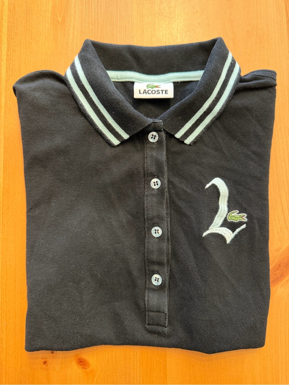 Authentic Lacoste Women's Slim Fit Polo Shirt - Black & Mint - Size 36
